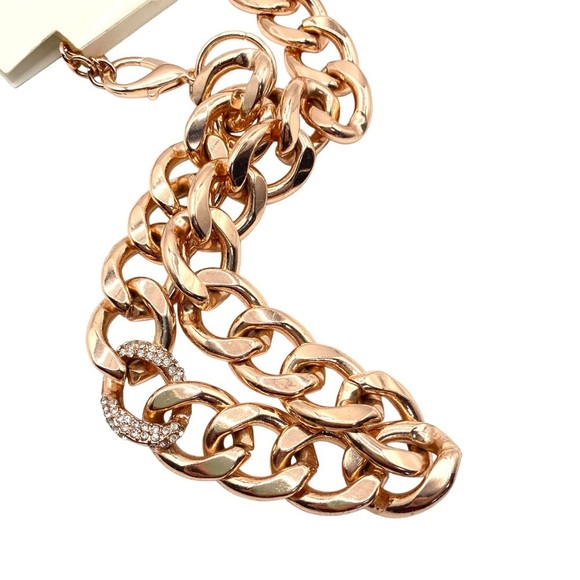 WORTHINGTON Rose Gold Chunky Chain Necklace Rhinestone Link - Picture 6 of 7